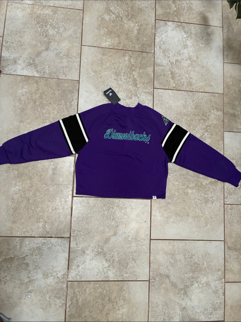 Diamond Supply Co. Purple Crewneck with Black & White Sleeve Stripes